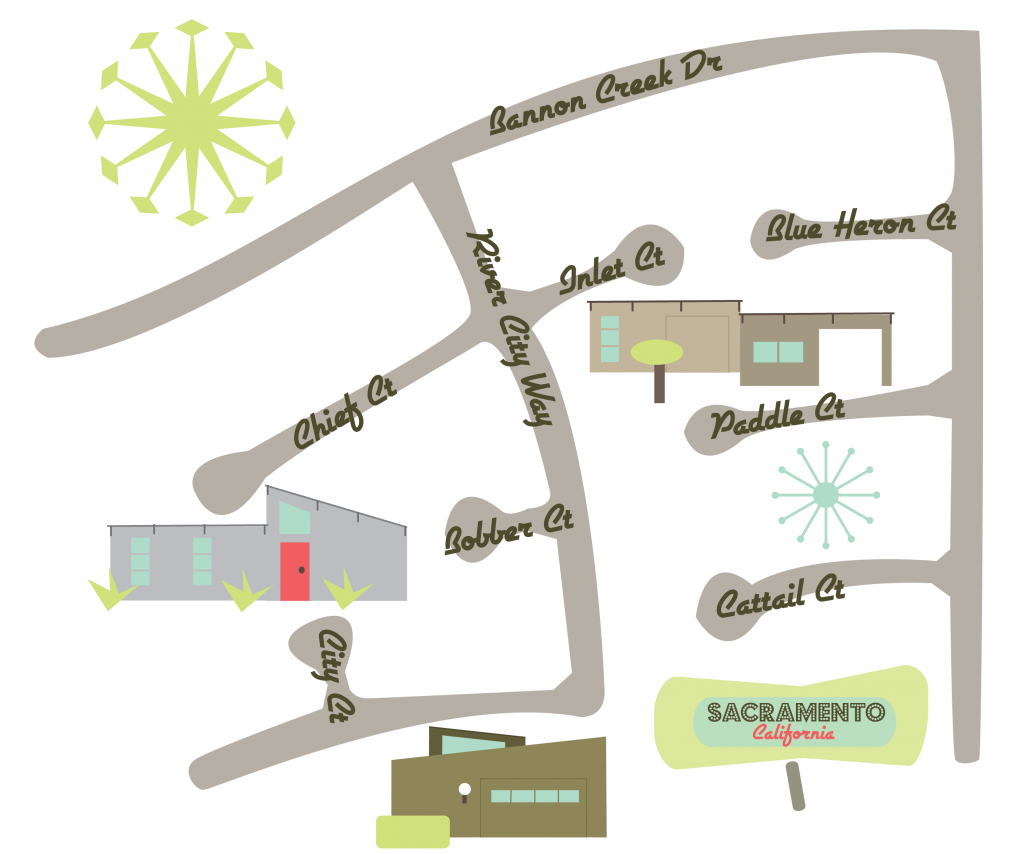 A mid-century modern map of the neighborhood.