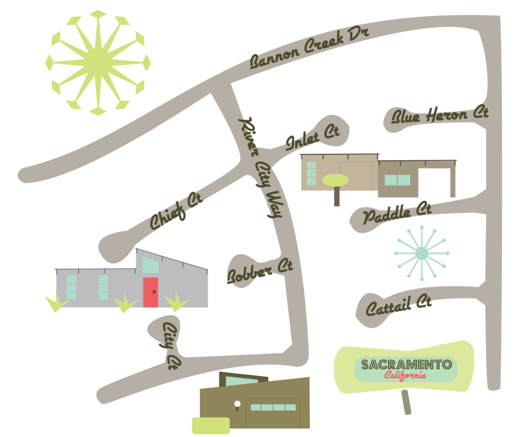 A mid-century modern map of the community